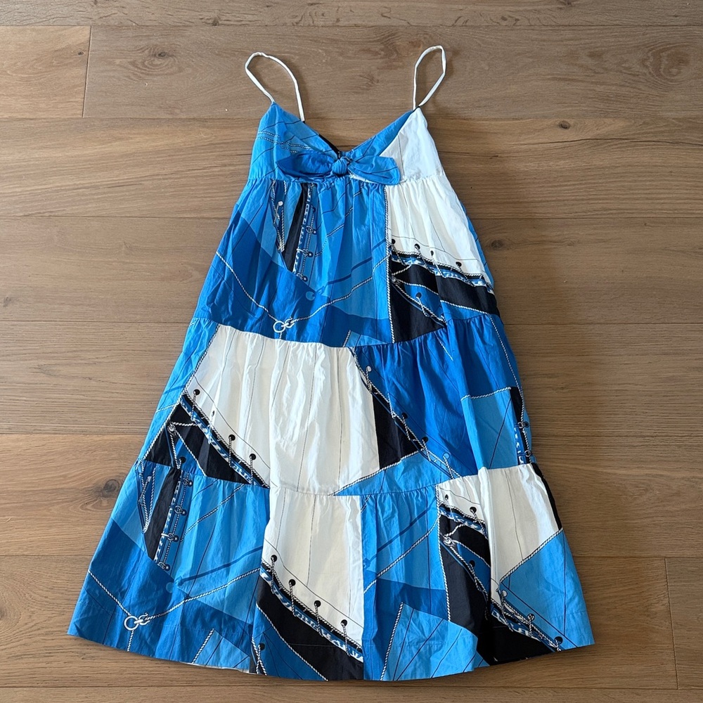NTW J. Crew Blue, White & Black Spaghetti-Strap Patchwork Sundress. Size 2